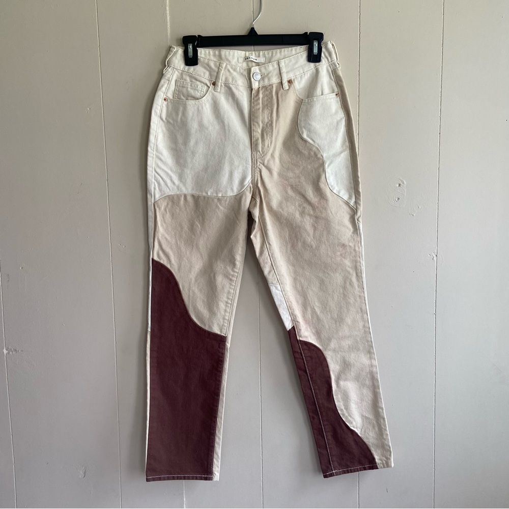 PACSUN Eco Tan & Brown Paneled Mom Jeans High-rise Tapered Leg Size 27